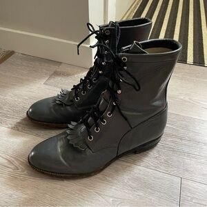 Vintage Justin Fringe Kilte Roper Boots Genuine Leather Cowboy Western Grey